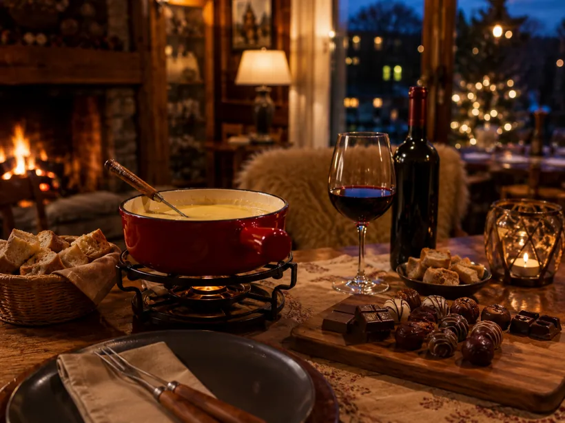 Fondue, vinho e chocolates da Serra